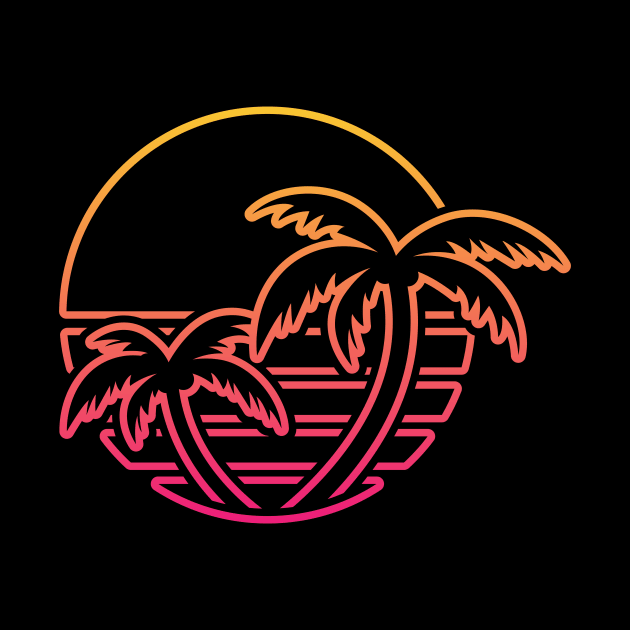 Retro Outrun Tropical Sun (Line Art) by NeonSunset