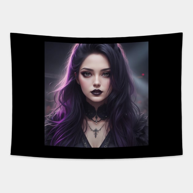 Gothic Siren beneath Concert Lights Tapestry by AICreativeArts