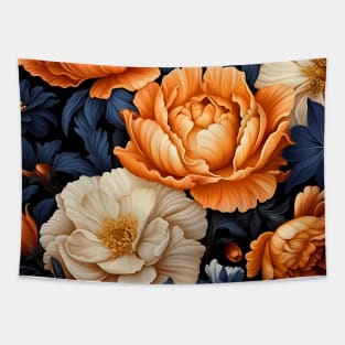 Navy and orange seamless floral pattern Tapestry