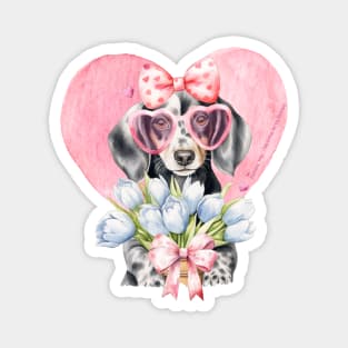 Valentine Grey Dachshund Heart and Flowers Magnet