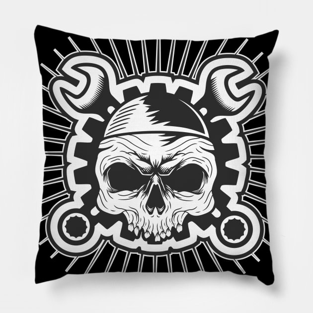 Skull Motors Pillow by Shankara