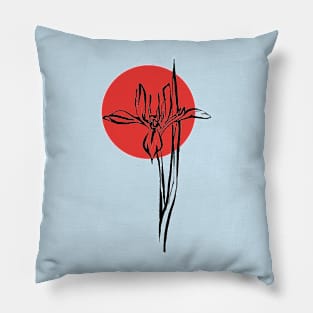 Iris flower on red circle Pillow