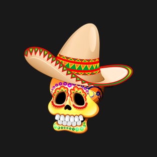 Mexico Sugar Skull with Sombrero T-Shirt