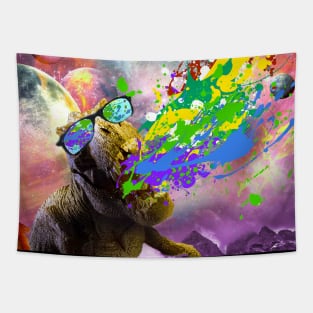 Rainbow Puking Dinosaur, Sunglasses In Space Tapestry