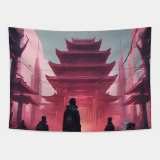 AI Generated Art | Cyberpunk Japanese Temple | Shrine Tapestry