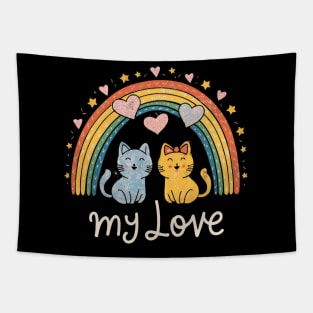 Cute Retro Valentine's Day Kittens with Hearts Tapestry