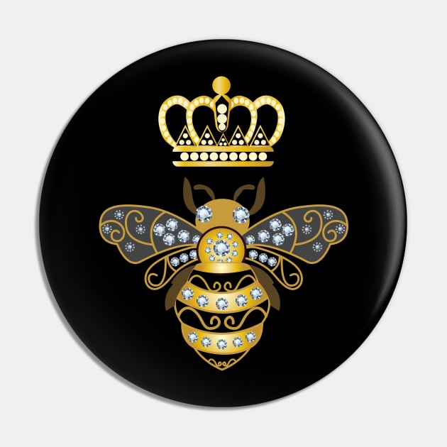 Queen Bee With Crown Pin by CreativeShirt