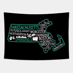 Massachusetts Springfield cute map Salem Lowell Lawrence Lynn Worcester Tapestry