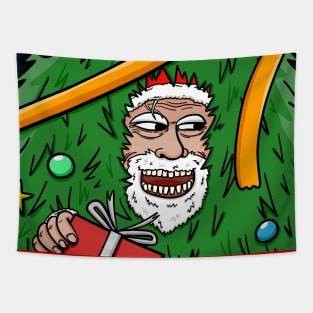 Santa claus hide in christmas tree Tapestry