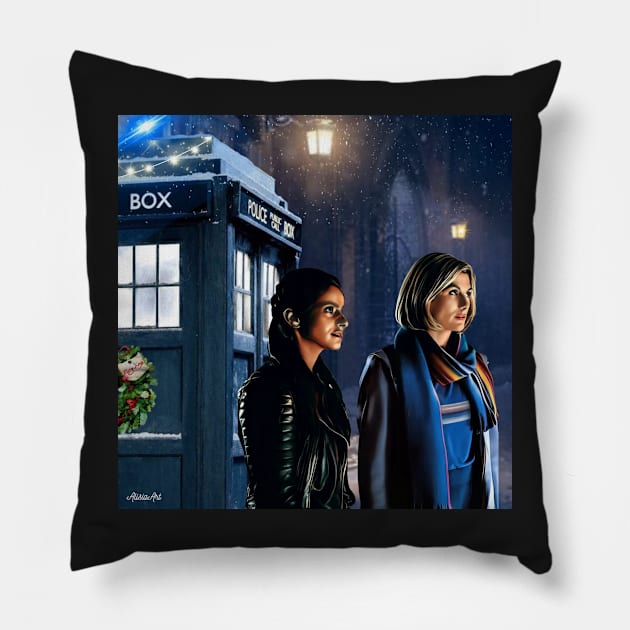 Thasmin Christmas/ 13th doctor Pillow by AlisiaArt