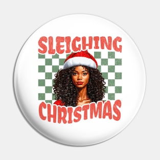 Sleighing Christmas African American woman Pin