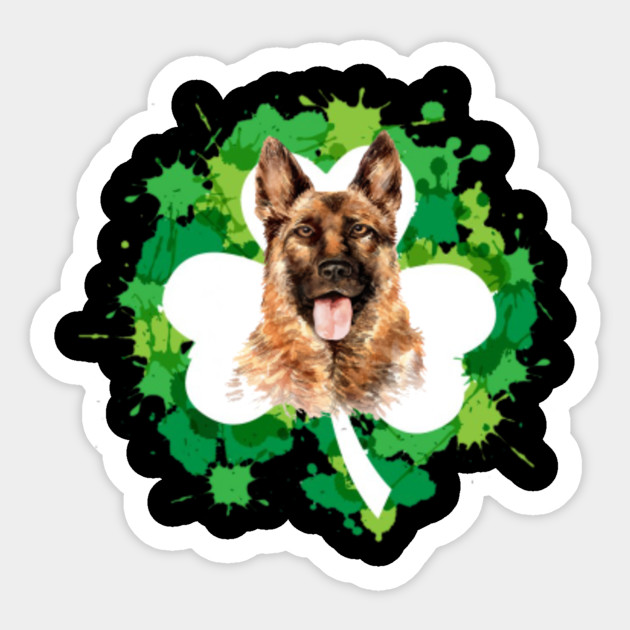 Watercolor Painting German Shepherd Shamrock St Patrick Day