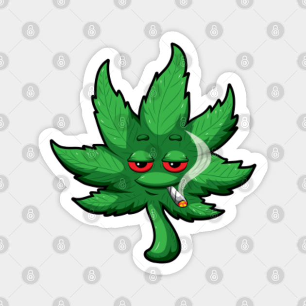 Cannabis Leaf With Red Eyes Smokes Weed - THC CBD - Cannabis - Magnet ...