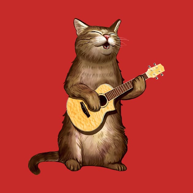 Cat gifts for cat lovers funny playing ukulele by AwesomePrintableArt