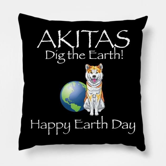 Akita happy earth day t-shirt Pillow by bbreidenbach
