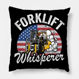 Forklift Whisperer American Flag Retro Forklift Driver Pillow