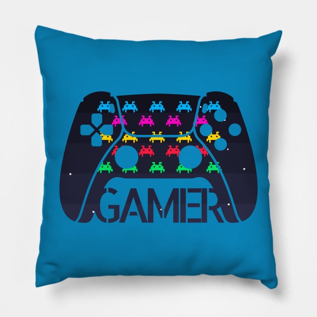 Gamer Controller Silhouette Pillow by MrDrajan