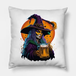 Halloween Witch With A Beer Mug Pillow