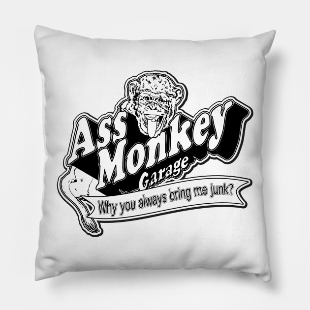 Ass Monkey Garage Pillow by BobbyDoran
