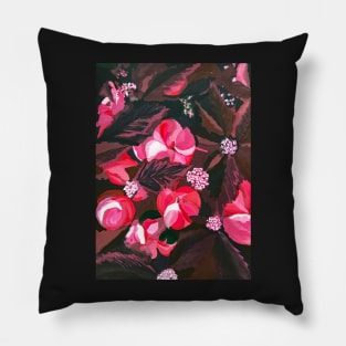 Luxurious Burgundy Leaves with Dark Millennial Pink Flowers and Pink Spine Notebook Pillow