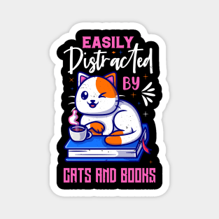 Easily Distracted by Cats and Books Funny Cat Lover Magnet