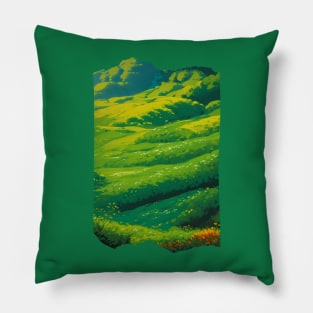 Green Meadow Scenery - Flat Colors Pillow