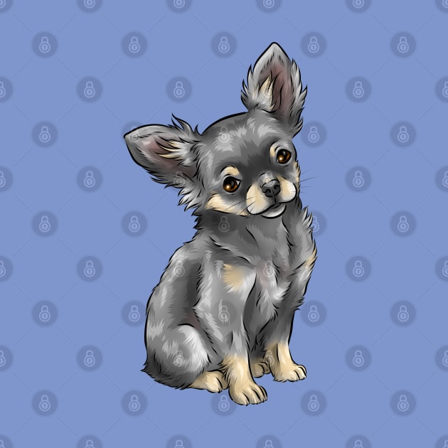 Long Haired Chihuahua | Blue and Tan | Cute Dog Art by Shirin Illustration