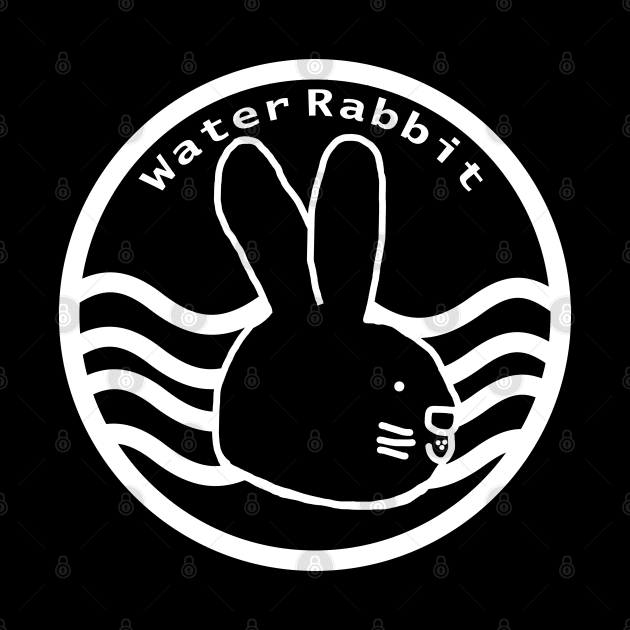 Water Rabbit Portrait White Line Chinese Zodiac by ellenhenryart