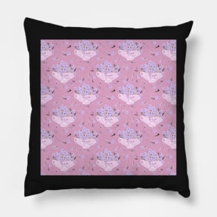 Blue pansies dusty rose pink Pillow