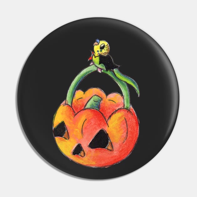 Green Trick or Keet Pin by KristenOKeefeArt