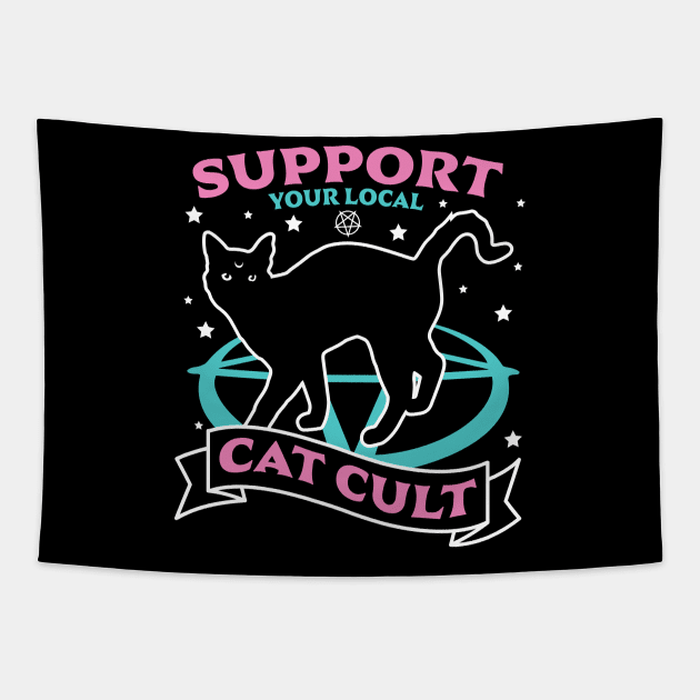 Support Your Local Cat Cult - Pastel Goth Occult Halloween Tapestry by OrangeMonkeyArt