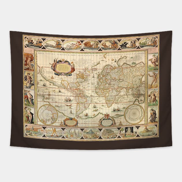 Antique Old World Map by Willem Blaeu, c. 1630 Tapestry by MasterpieceCafe