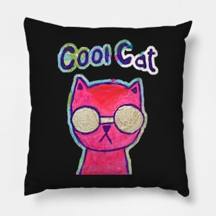 Cool Cat painting mixed media Pillow