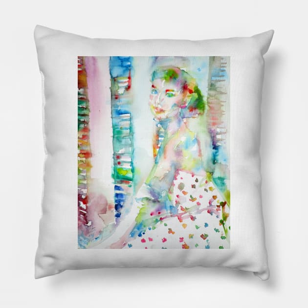 AUDREY HEPBURN watercolor portrait .9 Pillow by lautir