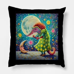 old pangolin dancing on moon Pillow