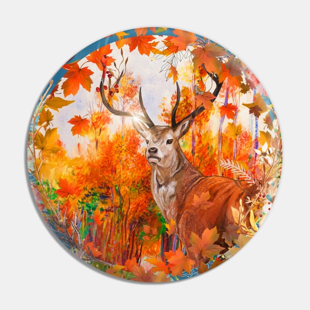 Autumn Deer Pin by Phatpuppy Art