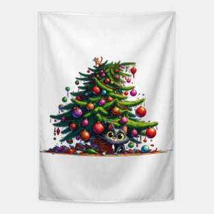 Christmas Tree Cat-astrophe Tapestry