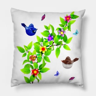 Cute Birds. Fairy Wren Couple Pillow