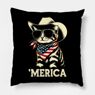 USA Flag Cat 4th of July Funny Patriotic Pillow