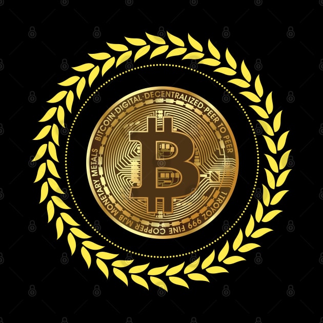 Bitcoin symbol with laurel circle wreath by Classical