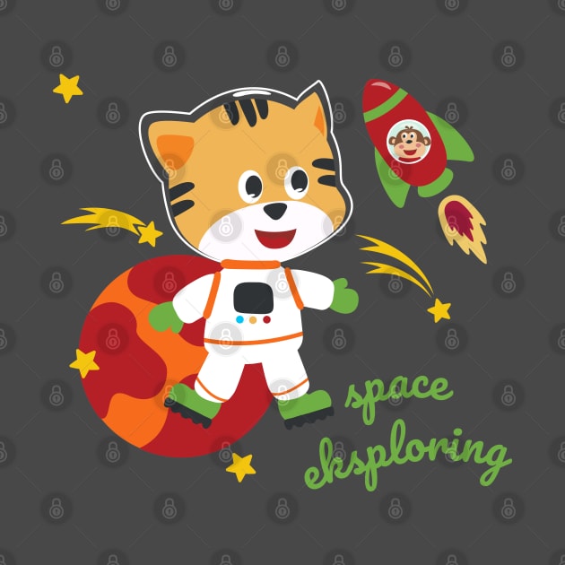 Space cat or astronaut in a space suit with cartoon style. by KIDS APPAREL