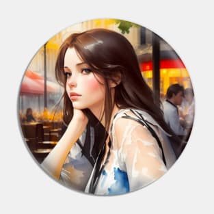 beauitful woman on parisian cafe Pin