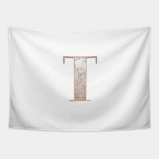 Monogram rose gold glitter marble T Tapestry