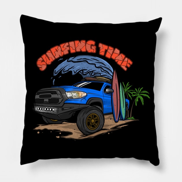 4Runner Toyota Surfing Time Holiday - Blue Pillow by 4x4 Sketch