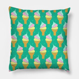 Soft Ice Cream Cones on Green Polka Dots Pillow