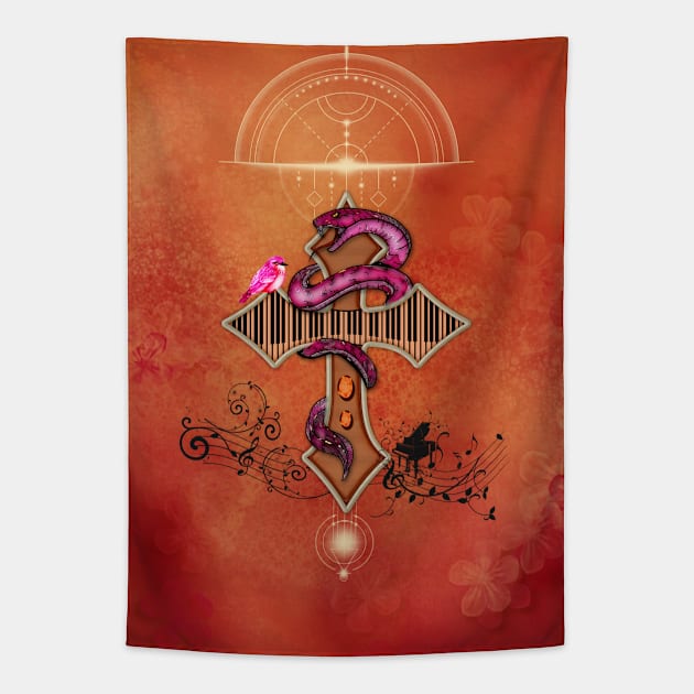 Elegant cross with piano Tapestry by Nicky2342