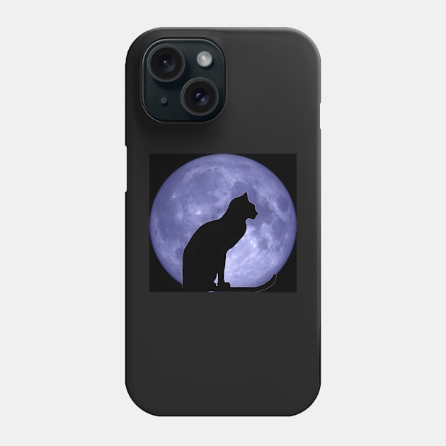 Black Cat Blue moon Phone Case by InspiraImage