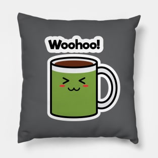 Woohoo! | Coffee | Charging | Low Battery | Cute Kawaii | Gray Pillow