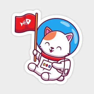 Cute Cat Astronaut Holding Flag Magnet