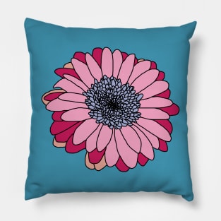 Pink and Blue and Black Flower Drawing Pillow